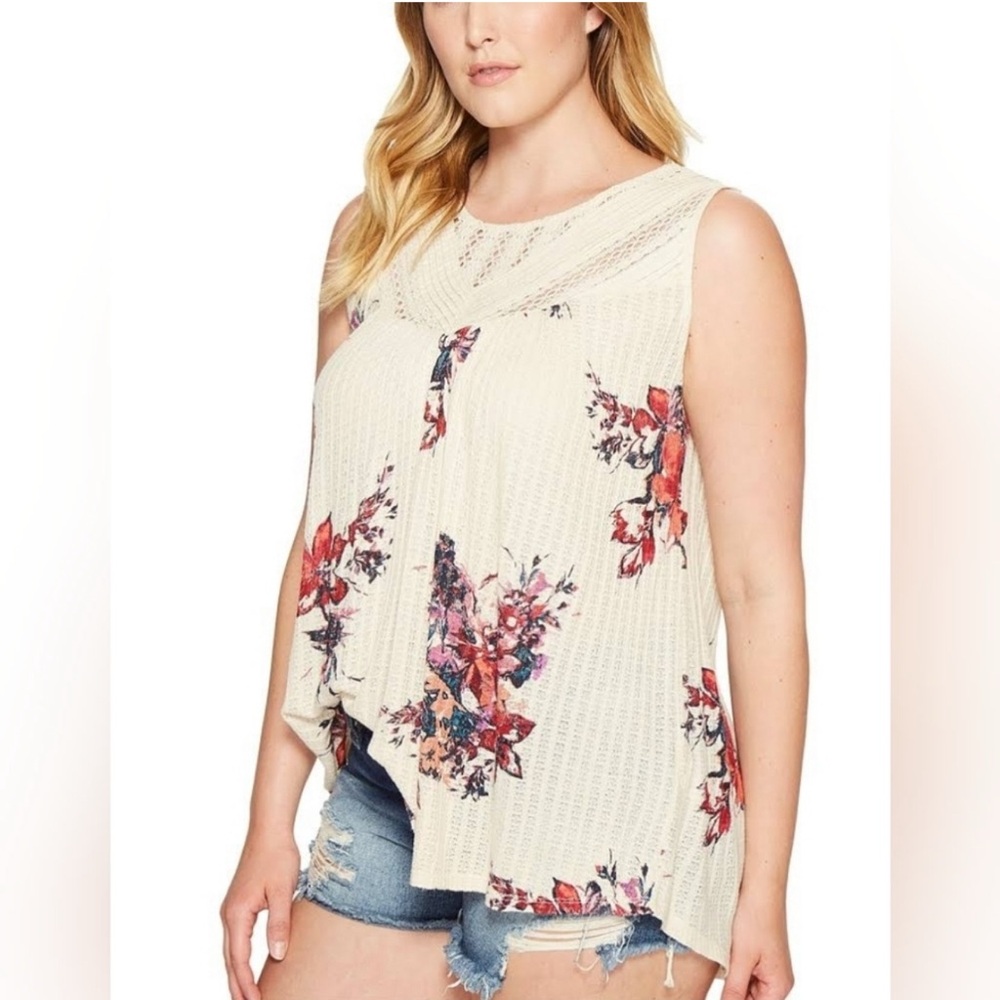 Lucky Brand Floral Tank Top - Cream and Red